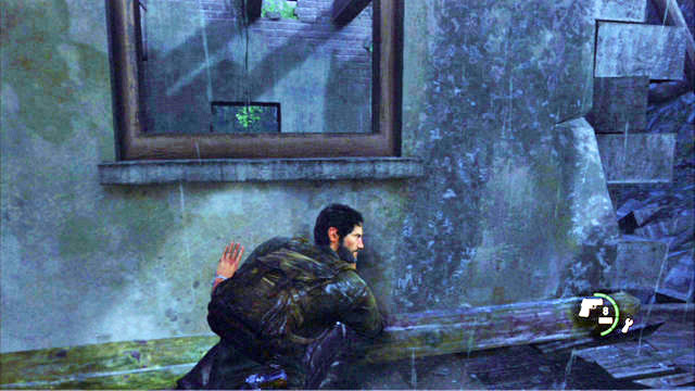 To the left of the man, you will find a staircase to the window, which you need to jump through - Outside - The Outskirts - The Last of Us - Game Guide and Walkthrough