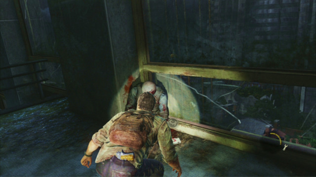 Climb onto the wall as soon as the infected turns away, and pick up the first-aid kit lying at the soldier's corpse - Downtown (text & maps) - The Outskirts - The Last of Us - Game Guide and Walkthrough