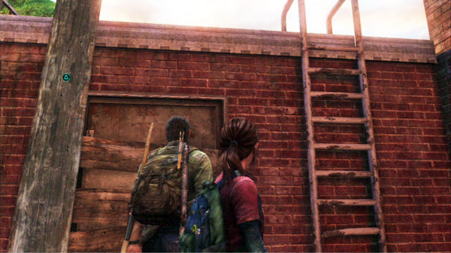 As soon as you walk over the plank, take the board with you and lean it against the nearby wall - The Woods - Bills Town - The Last of Us - Game Guide and Walkthrough