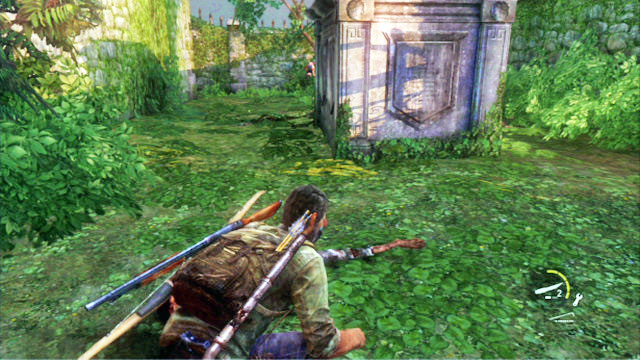 Squeeze past the monster and kill with your blade another enemy that you encounter - Graveyard - Bills Town - The Last of Us - Game Guide and Walkthrough