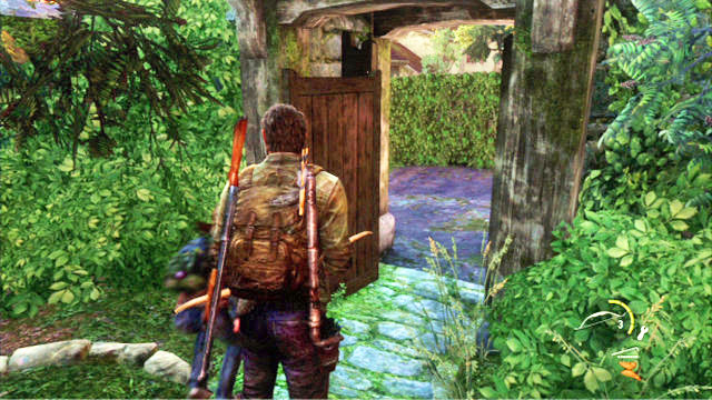 Once the area is clear, go to the other end of the graveyard and wait for Bill to open the door - Graveyard - Bills Town - The Last of Us - Game Guide and Walkthrough