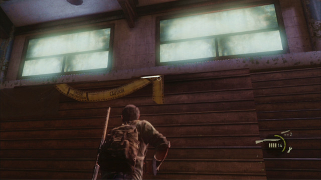 When the beast falls dead, explore the area it came from and then, help your companion climb onto the platform next to the window - High School Escape (text & map) - Bills Town - The Last of Us - Game Guide and Walkthrough