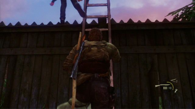 After you make it out, keep following Bill until you reach a ladder leaning against the fence - High School Escape (text & map) - Bills Town - The Last of Us - Game Guide and Walkthrough