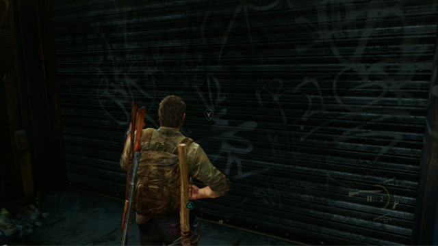 Once you are done checking every possible corner, open the garage door on at the left end of the valley - Alone and Forsaken (text & map) - Pittsburgh - The Last of Us - Game Guide and Walkthrough