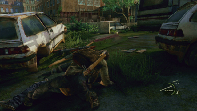 After you take cover, wait for the nearest enemy to stop and wake several steps while turned away from you - Alone and Forsaken (text & map) - Pittsburgh - The Last of Us - Game Guide and Walkthrough
