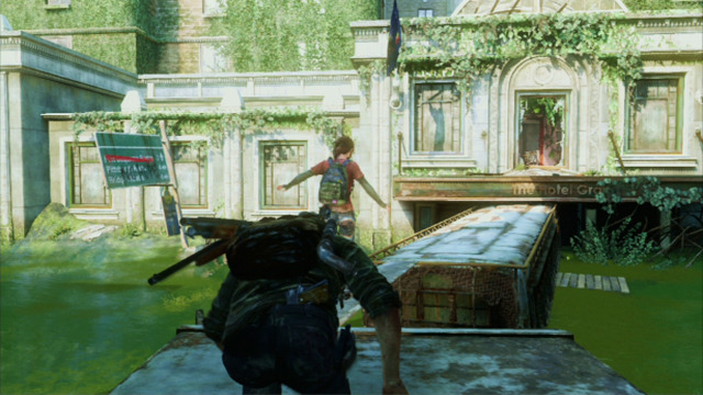To get up there, swim through the flooded container to the left - Alone and Forsaken (text & map) - Pittsburgh - The Last of Us - Game Guide and Walkthrough