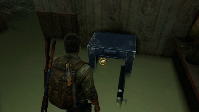 The safe is located downstairs in a small room, behind the counter - Hotel Lobby (text & maps) - Pittsburgh - The Last of Us - Game Guide and Walkthrough