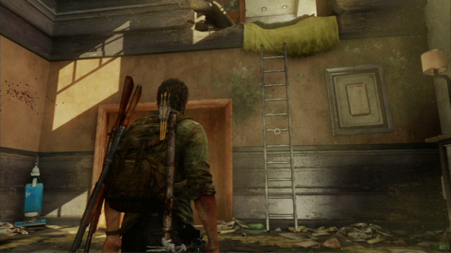 After you are saved by Ellie, climb the ladder again and go left - Hotel Lobby (text & maps) - Pittsburgh - The Last of Us - Game Guide and Walkthrough