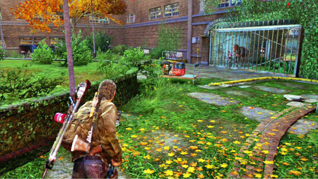 Once you escape from the mutants, climb up the stairs and leave the building - Go Big Horns! - The University - The Last of Us - Game Guide and Walkthrough