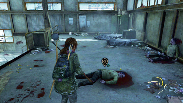 In the room with many corpses on the ground, you will have to fight a long battle with a large number of mutants - The Hunt - Lakeside Resort - The Last of Us - Game Guide and Walkthrough