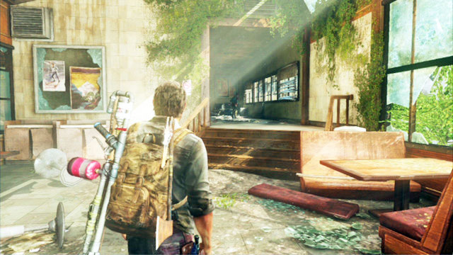 Lean the ladder against the wall and follow the girl - Highway Exit - Bus Depot - The Last of Us - Game Guide and Walkthrough