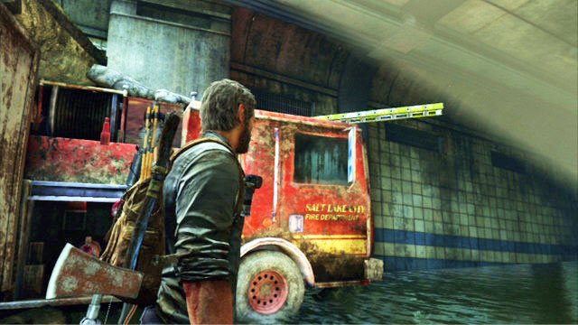 Keep running ahead until you reach a fire truck - Underground Tunnel (text & map) - Bus Depot - The Last of Us - Game Guide and Walkthrough