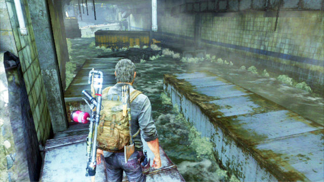 Keep jumping over from one vehicle to another in the big tunnel, until Joel falls down into the water - Underground Tunnel (text & map) - Bus Depot - The Last of Us - Game Guide and Walkthrough