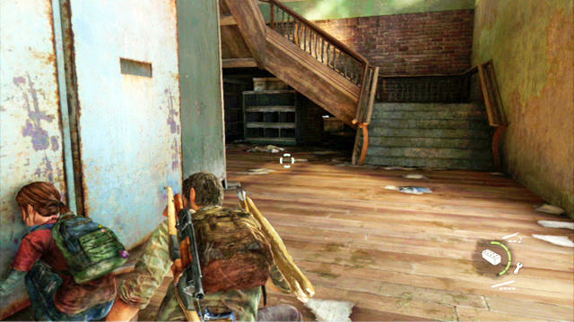 When you enter the building from the dark alley, sneak over to the other side of the store and find the stairs - Alone and Forsaken (Pittsburgh) - Artifacts and pendants - The Last of Us - Game Guide and Walkthrough