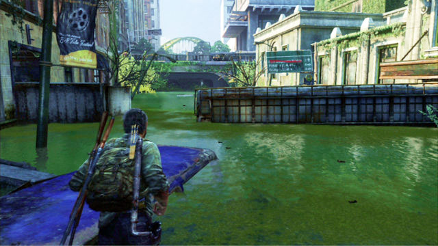 When you will be swimming towards the wooden plank for Ellie, make it over through the container on the left - Alone and Forsaken (Pittsburgh) - Artifacts and pendants - The Last of Us - Game Guide and Walkthrough