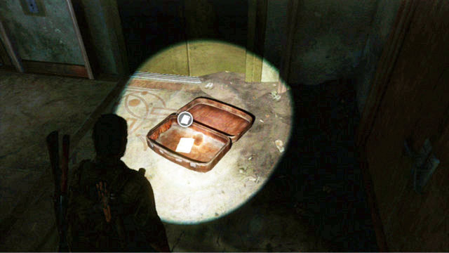 Stay close to the wall and slip past the hole, where there is a suitcase with the note in it - Hotel Lobby (Pittsburgh) - Artifacts and pendants - The Last of Us - Game Guide and Walkthrough