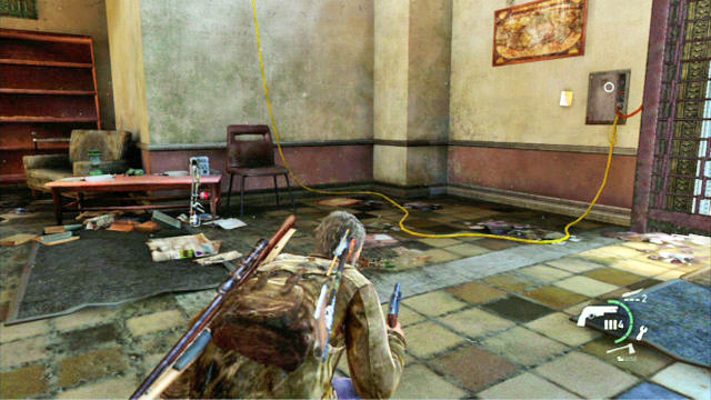 The note is hanging on the wall to the right of the flame thrower, which you will have to collect after you take part with Ellie - The University - Artifacts and pendants - The Last of Us - Game Guide and Walkthrough