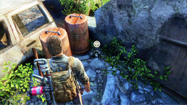 Behind the wreck, next to the barrels you can find the pendant - Bus Depot - Artifacts and pendants - The Last of Us - Game Guide and Walkthrough