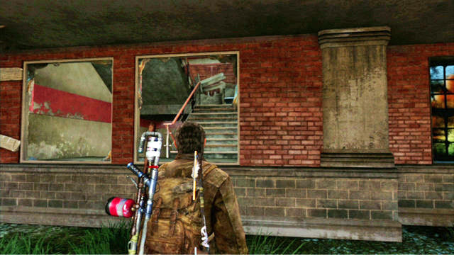 There is a building there which you can walk into through the smashed window - The University - Training manuals and tools - The Last of Us - Game Guide and Walkthrough