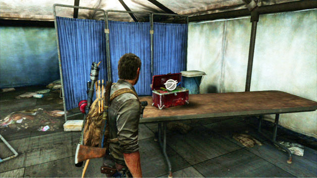 When you get to the platform, examine carefully all of the tents there - Bus Depot - Training manuals and tools - The Last of Us - Game Guide and Walkthrough