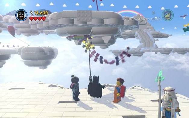Grab onto the neighboring cloud with the rope - Welcome to Cloud Cuckoo Land - The story mode - The LEGO Movie Videogame - Game Guide and Walkthrough