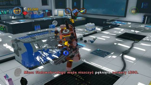 In the room with the wall, use the laser pistol to cut a passage in the gold bricks - Broadcast News - The story mode - The LEGO Movie Videogame - Game Guide and Walkthrough