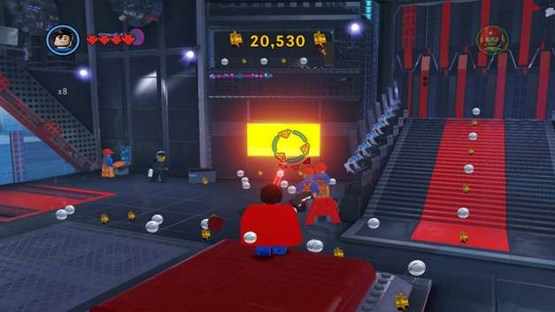 The bricks hidden behind the gold wall - The Octan Tower - Side Missions - Red Bricks - The LEGO Movie Videogame - Game Guide and Walkthrough