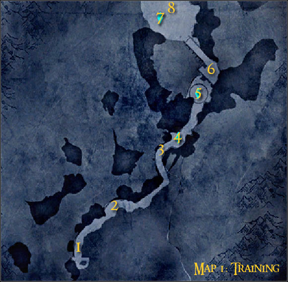 Map legend: 1 - starting area - Campaign - Forces of good - Training mission - part 1 - Campaign - Forces of good - The Lord of the Rings: Conquest - Game Guide and Walkthrough