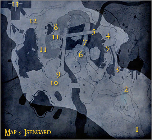 Map legend: 1 - starting area and checkpoint - Campaign - Forces of good - Mission 2 - Isengard - part 1 - Campaign - Forces of good - The Lord of the Rings: Conquest - Game Guide and Walkthrough