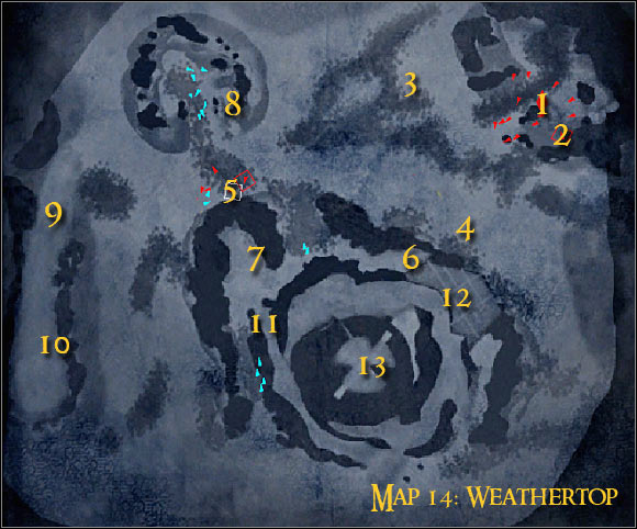 Map legend: 1 - starting area and first checkpoint - Campaign - Forces of evil - Mission 5 - Weathertop - part 1 - Campaign - Forces of evil - The Lord of the Rings: Conquest - Game Guide and Walkthrough
