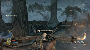 Run up to the turret on the left as fast as you can (simply run ahead after the level has begun - the turrets are on the left and right) and use it quickly to bring down two archers on the opposite wall - Nordinbad - Chapter 7 - The Lord of the Rings: War in the North - Game Guide and Walkthrough