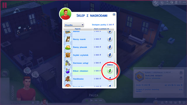 By clicking on the Sims aspirations tab [G] and on the present icon, you access the store, where you can spend satisfaction points for boosters - Whims, satisfaction and shop with rewards - Sims life - The Sims 4 - Game Guide and Walkthrough