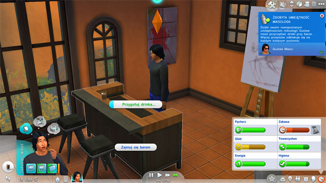 You will become a Head Dishwasher (2) and you will have to learn the Mixologist skill - Culinary - Career tracks - The Sims 4 - Game Guide and Walkthrough