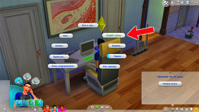 You can find job by clicking on the phone and selecting Find a job or by selecting the same option while using the computer - Work - The Sim Environment - The Sims 4 - Game Guide and Walkthrough