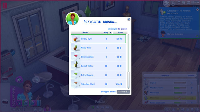 You will see a list of drinks which you can make - Mixology - Skills - The Sims 4 - Game Guide and Walkthrough