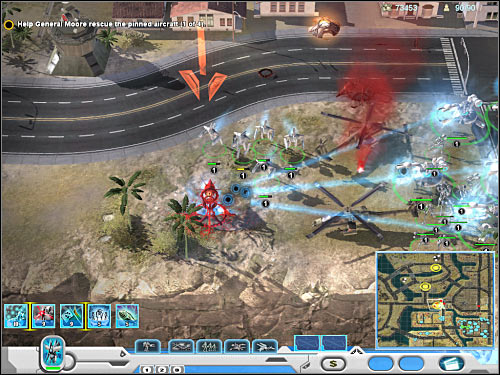 The third group of gunships is pinned down nearby, so you will be able to participate in this battle almost instantly - Mission 5 - part 2 - Novus - Universe at War: Earth Assault - Game Guide and Walkthrough