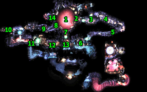 Illustrative map of level - Pacemaker part 1: Map - Tunnel 1 - Walkthrough - Unmechanical - Game Guide and Walkthrough