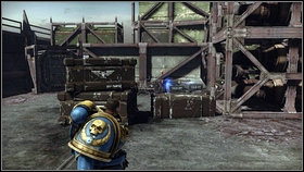 When you finish fighting with the first orcs team on this stage, stay in front of entrance to the next hangar [1] - Chapter 5 - Skull Probes - Warhammer 40,000: Space Marine - Game Guide and Walkthrough