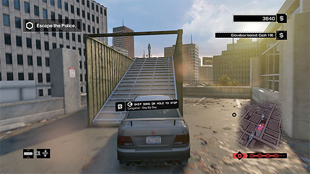 Turn right and try to drive onto the ramp shown in the above screenshot, at high speed - Mission 9 (Dressed in Peels) - Main missions - Act I - Watch Dogs - Game Guide and Walkthrough