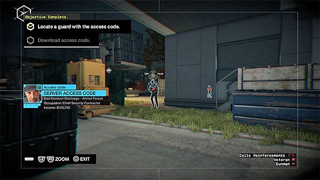 Wait until a forklift appears in the guards view and hack into it - Unlocking mission 6 - Main missions - Act II - Watch Dogs - Game Guide and Walkthrough