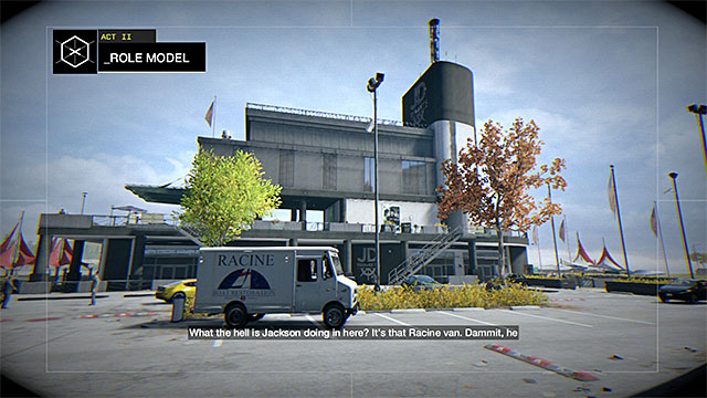 The restricted area is the big single building and a part of the adjacent parking lot - Mission 13 (Role Model) - Main missions - Act II - Watch Dogs - Game Guide and Walkthrough