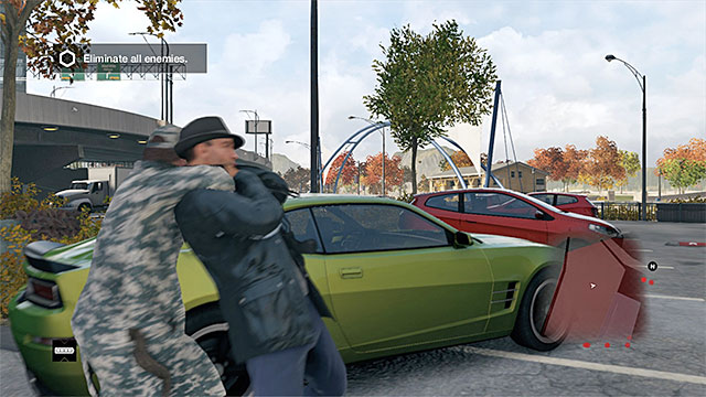 Some of the enemies are staying near the main parking lot - Mission 13 (Role Model) - Main missions - Act II - Watch Dogs - Game Guide and Walkthrough