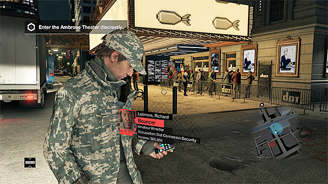 The Ambrose Theater club is located in The Loop and, after you get there, you will have to get around the bouncer at the main entrance - Mission 4 (The Defalt Condition) - Main missions - Act IV - Watch Dogs - Game Guide and Walkthrough