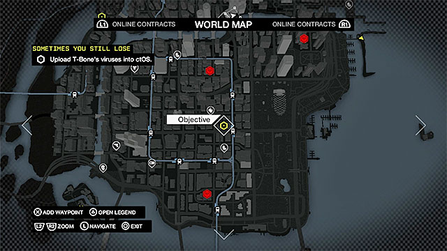 The second location to upload the virus is in the central part of The Loop - Mission 1 (Sometimes You Still Lose) - Main missions - Act V - Watch Dogs - Game Guide and Walkthrough