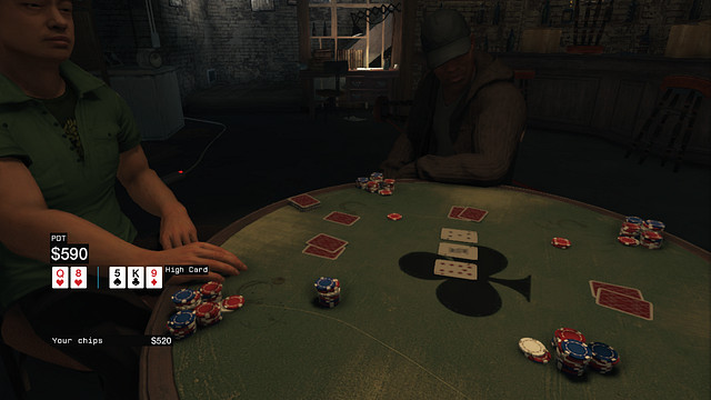 Example winning deal with weak cards, won thanks to bluffing - Poker and chess - City Activities (minigames and challenges) - Watch Dogs - Game Guide and Walkthrough
