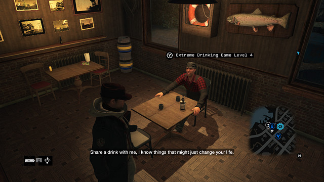 The table at the bar in Pawnee - Drinking and shell game - City Activities (minigames and challenges) - Watch Dogs - Game Guide and Walkthrough