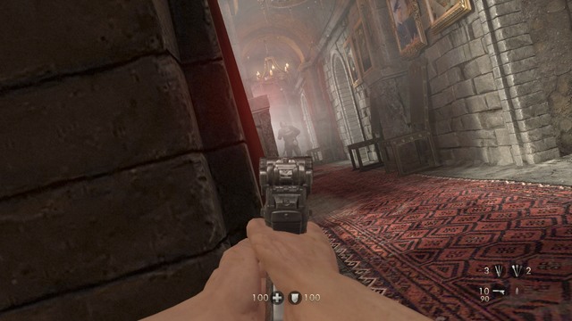 Once you get to the other side of the location, peek out the wall to see the first enemy there - Chapter 3 -Wolfenstein Keep - Walkthrough - Wolfenstein: The Old Blood - Game Guide and Walkthrough