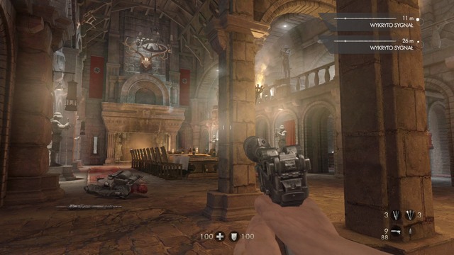 When you get to the place shown in the picture, kill the guard who is walking around, and head to the corridor on the left - Chapter 3 -Wolfenstein Keep - Walkthrough - Wolfenstein: The Old Blood - Game Guide and Walkthrough