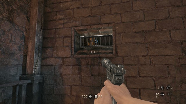 Walk down the corridor until you get to the spot shown in the picture, and use the recess in the wall to get to the next room - Chapter 3 -Wolfenstein Keep - Walkthrough - Wolfenstein: The Old Blood - Game Guide and Walkthrough