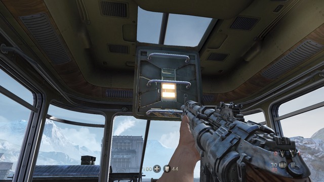 After the fight use the hatch to get onto the trains rooftop, and use the sniper rifle to eliminate enemy shooters on the other side - Chapter 4 - Escape! - Walkthrough - Wolfenstein: The Old Blood - Game Guide and Walkthrough